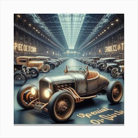 Old Cars In A Garage Canvas Print
