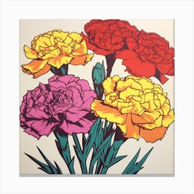 Carnation Dianthus 4 Pop Art Illustration Square Canvas Print