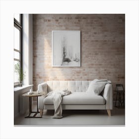 White Sofa In A Living Room Canvas Print