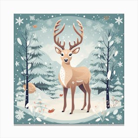 Deer In Winter Forest Canvas Print