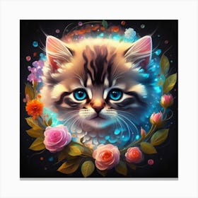 Cat With Flowers Canvas Print