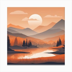 Misty mountains background in orange tone 42 Canvas Print