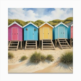 Default Vibrant Beach Huts Art Print 3 Canvas Print