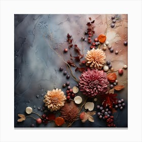 Abstract Autumn Flowers On A Dark Background Canvas Print