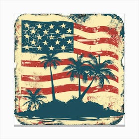 Retro American Flag With Palm Trees 5 Canvas Print