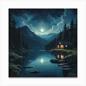 Night On The Lake Art Print 1 Canvas Print