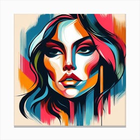 Portrait Art: A Bright and Stylish Abstract Painting of a Woman’s Face with Geometric Elements and Colors Canvas Print