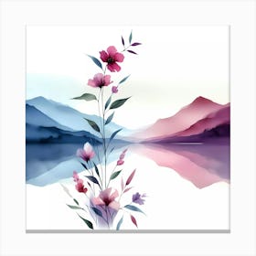 Watercolor Flowers On The Lake Canvas Print