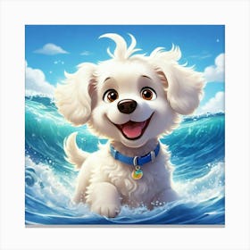 Puppy In The Ocean Canvas Print