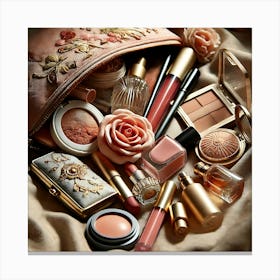 Open Makeup Bag Wall Art: A Stylish Display of Beauty Products for Feminine and Elegant Decor Print Art Canvas Print