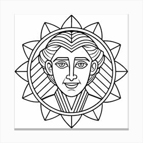 Line Art Woman S Face With Floral Frame Canvas Print