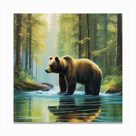Brown Bear In The River Canvas Print