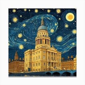 London City Landmark Building At Starry Night Van Gogh Pop Culture Style Canvas Print