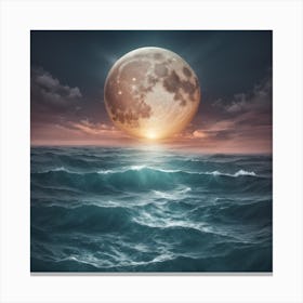 Full Moon Over Ocean Canvas Print