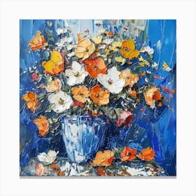 Poppies In A Blue Vase Canvas Print