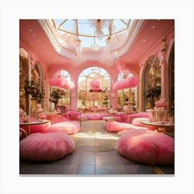 Firefly Pink, Fluffy, Cloudy, Mall, Pink Halls, Gold Accents, Cloud Shaped, Benches, Heart Shaped, D (1) Canvas Print