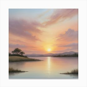 Sunset Over The Lake Paintings Art Print 2 Canvas Print