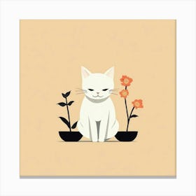 White Cat With Flowers 2 Canvas Print