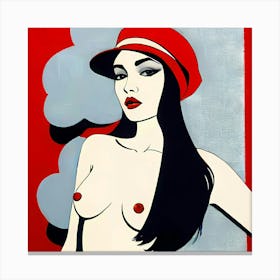 Red Revolution: Nude Woman In Red Hat Canvas Print