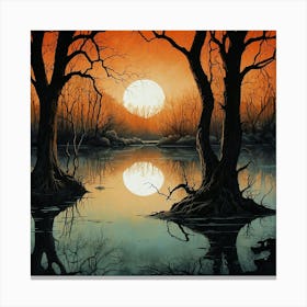 Default Full Moon Rising Over A Pond Photography Romanticism 2 ٢ 1 Canvas Print