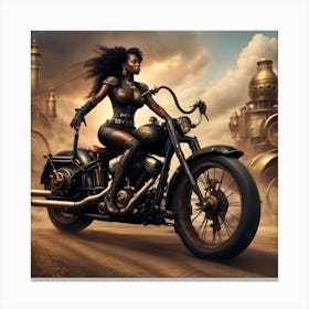 power Woman On A Motorcycle Canvas Print