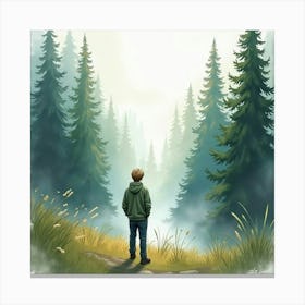 Watercolor Of Justin Bieber Standing At The Edge Of A Forest, Mist Rising Canvas Print