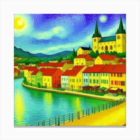 Hidden Gem: A Charming Rustic Village Starry Night 1 Canvas Print