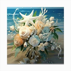 Sea Beach Bouquet Starfish And Flowers Wedding Nosegay Canvas Print