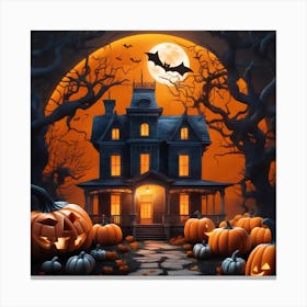 Halloween House With Pumpkins 11 Canvas Print