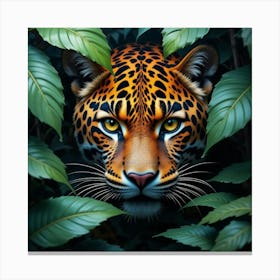 The jaguar is hidden in the jungle leaves Canvas Print