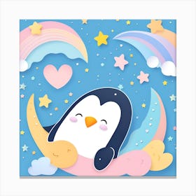 Cute Penguin On The Moon Canvas Print