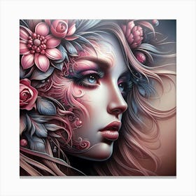 Portrait Of A Girl With Flowers 2 Canvas Print