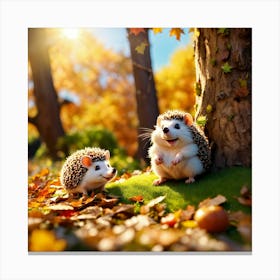Hedgehogs In Autumn Canvas Print