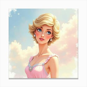 Watercolor Princess Diana Amidst A Dreamy Pastel Colored Sky 1 Canvas Print