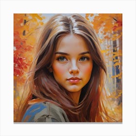 Photo Beautiful Girl Looking At Camera In Autumn 3 Canvas Print