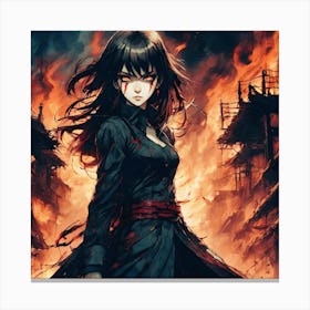 Anime Girl In Flames Canvas Print