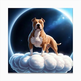 An Exquisite Highly Detailed Illustration Of A Majestic Pitbull Dog On A Cloud Canvas Print