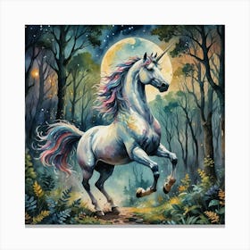 Unicorn In The Forest Canvas Print