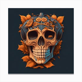 Skull With Leaves 2 Canvas Print