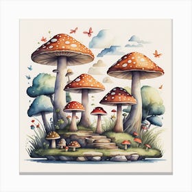 Watercolor Mushroom Painting Canvas Print