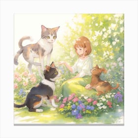 Beautiful Little Cat Playing With A Dog I 1 Canvas Print
