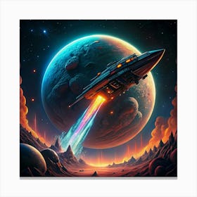 Spaceship Departing From A Planet Canvas Print