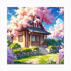 Sakura Blossom House Canvas Print