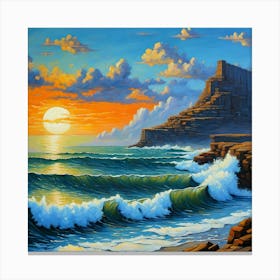 Ocean Sunset Waves Paint Oil Artistic Painting Fantasy Nature Canvas Print