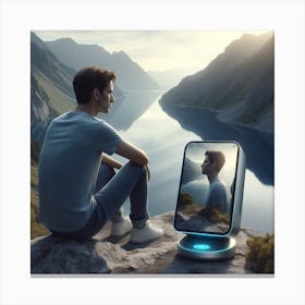 Man Looking At Himself In A Mirror Canvas Print