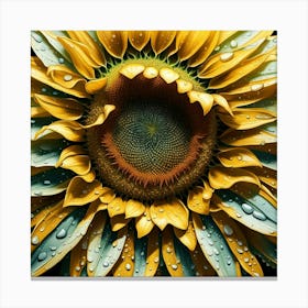 Sunflower With Water Droplets Canvas Print