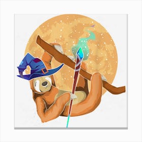 Halloween Zoo Animal Full Moon Witch Hat Tropical Sloth Canvas Print