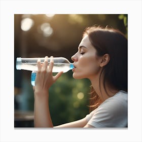 Side View Woman Drinking Water 0 Canvas Print