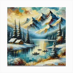 Montain lac oil painting abstract painting art 15 Canvas Print