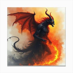 Demon With Shadowy Fire, Watercolor, Intense And Dark 1 Canvas Print